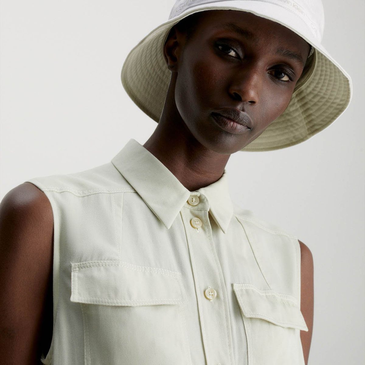 CALVIN KLEIN - Gorro de pescador de algodón orgánico Blanco Calvin Klein