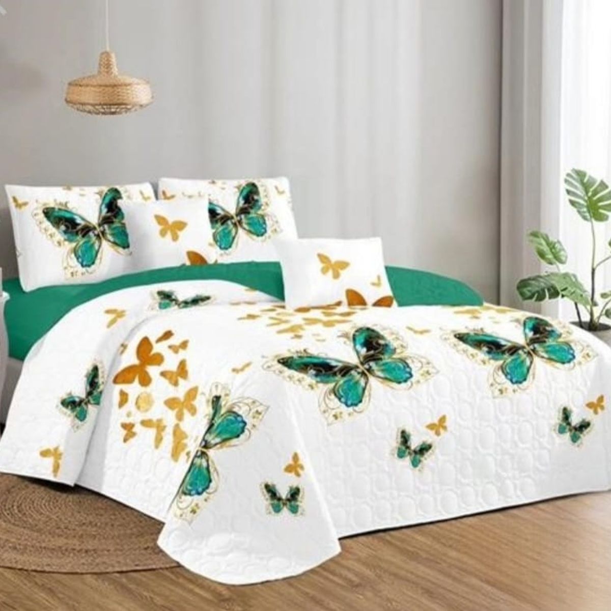 GENERICO - Quilt de Verano 2 plazas. Color Blanco con Diseño Q013