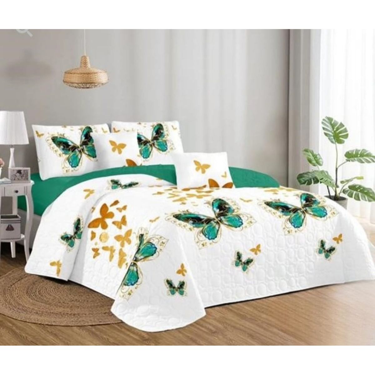 GENERICO - Quilt de Verano 2 plazas. Color Blanco con Diseño Q013