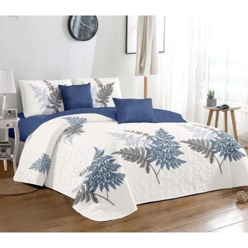GENERICO - Quilt de Verano 2 plazas. Color Blanco con Diseño Q024