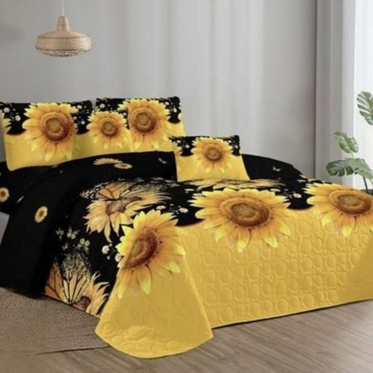 GENERICO - Quilt de Verano 2 plazas. Color Negro con Diseño Q032