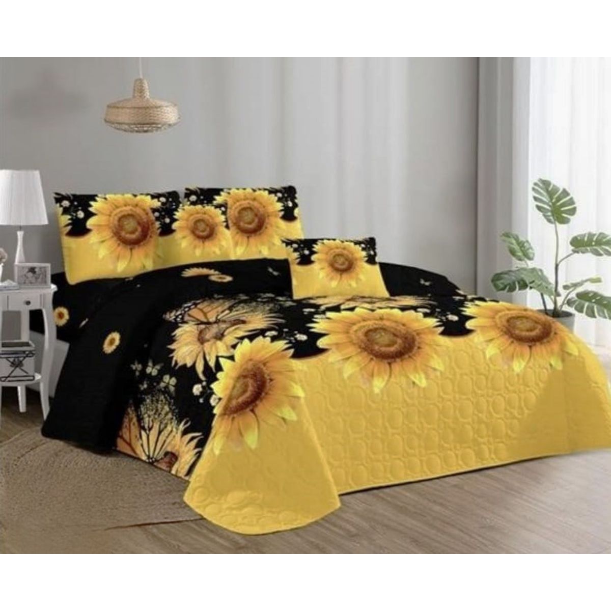 GENERICO - Quilt de Verano 2 plazas. Color Negro con Diseño Q032