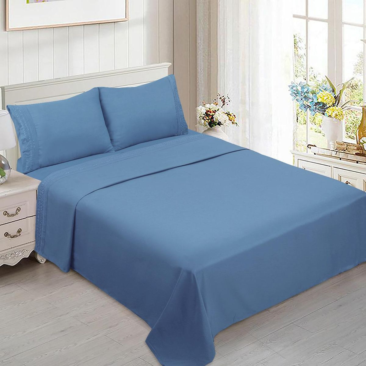 ANGELES DEL HOGAR - Juego De Sabanas Algodón 200 Hilos bordada plaza y media