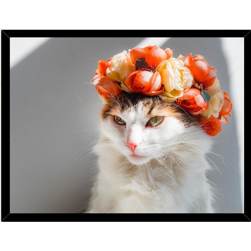 GENERICO - Cuadro Decorativo Gatita con Flores Medidas 30x40 CM