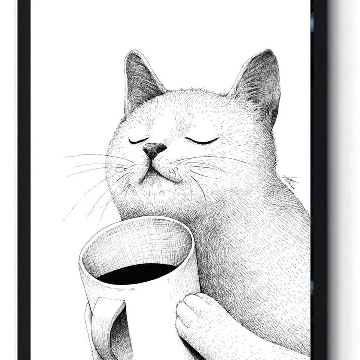 GENERICO - Cuadro Decorativo Gato Tomando Cafe Medidas 30x40 CM