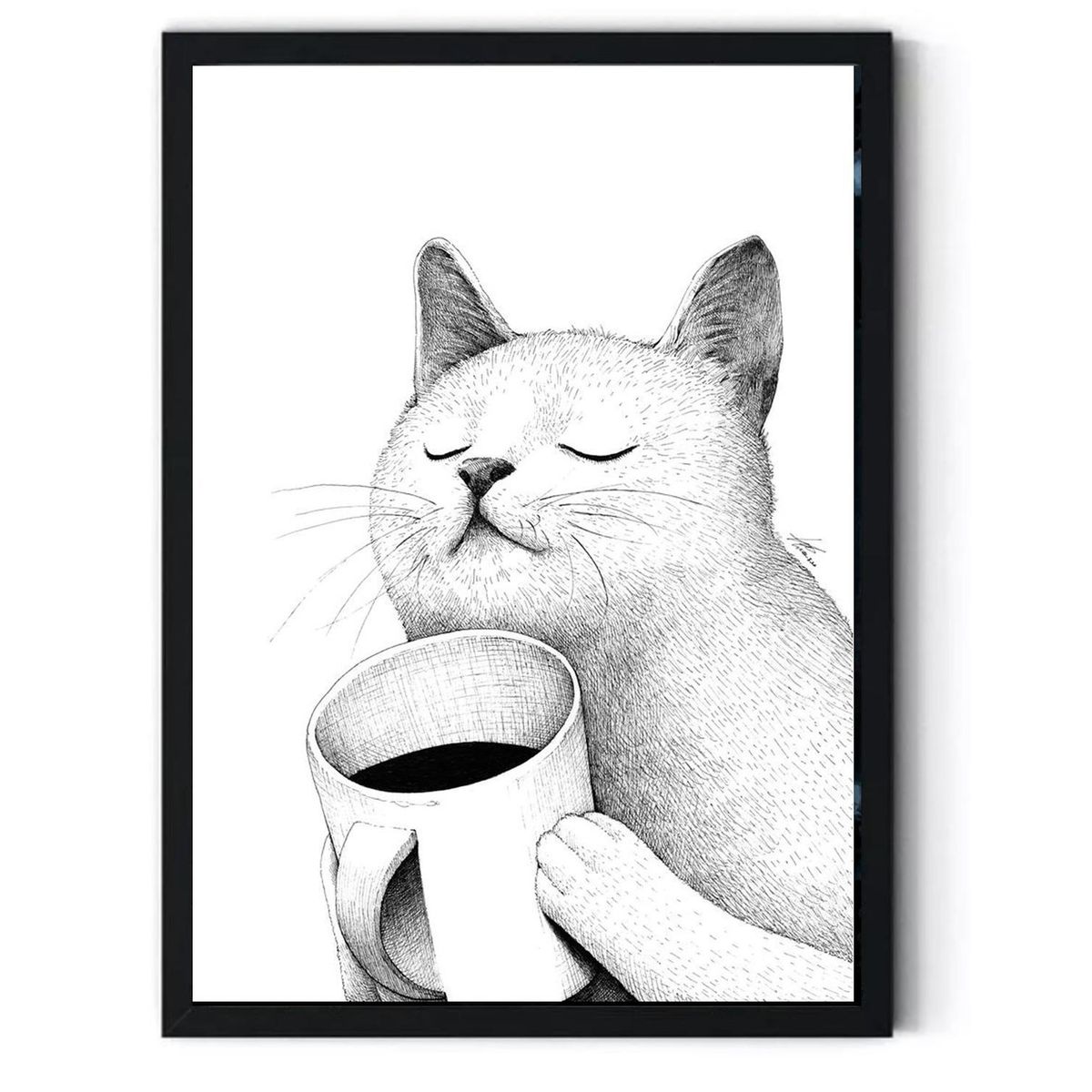 GENERICO - Cuadro Decorativo Gato Tomando Cafe Medidas 30x40 CM