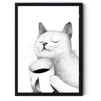 Cuadro Decorativo Gato Tomando Cafe Medidas 30x40 CM