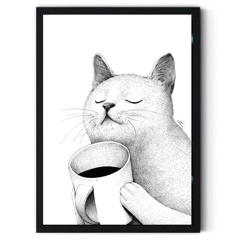 GENERICO - Cuadro Decorativo Gato Tomando Cafe Medidas 30x40 CM
