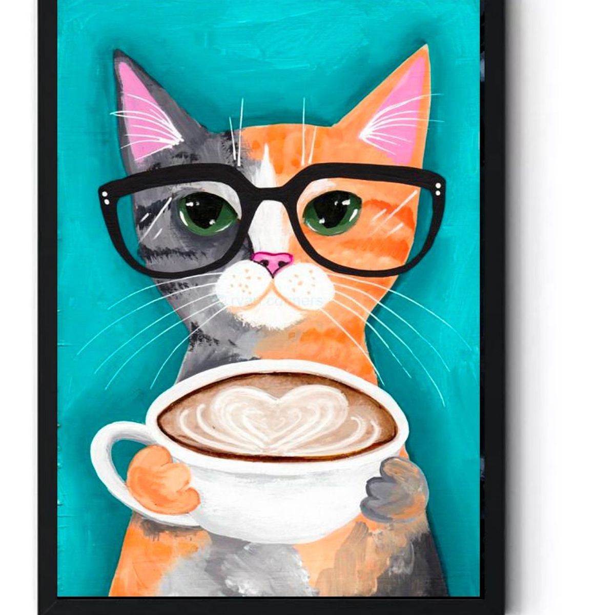 GENERICO - Cuadro Decorativo Gato Tomando Cappuccino Medidas 30x40 CM