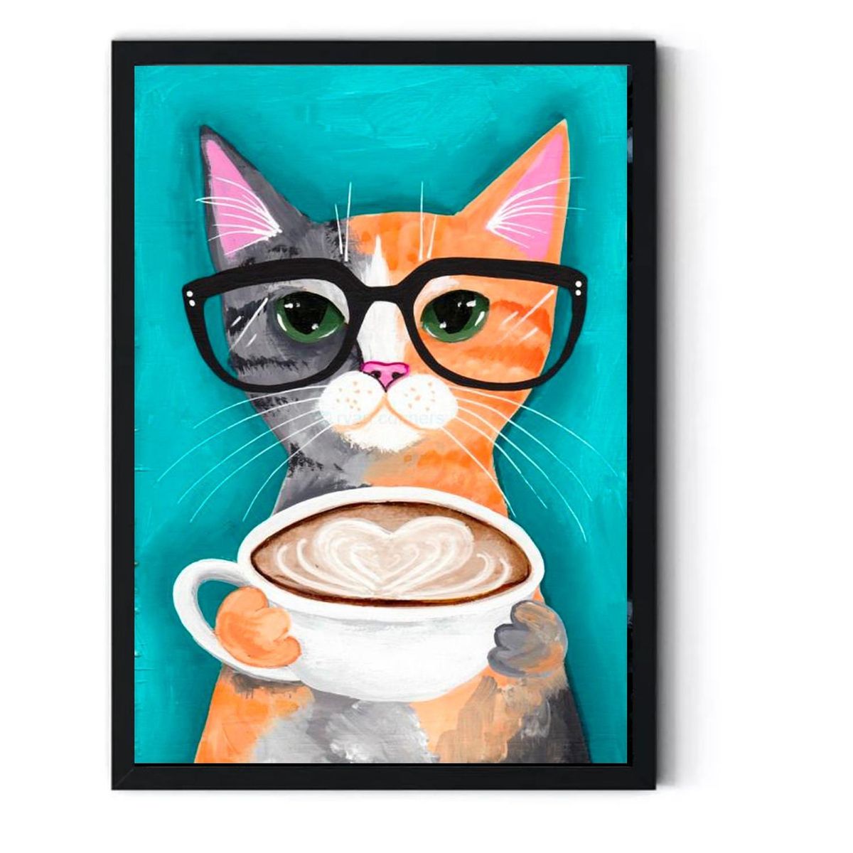 GENERICO - Cuadro Decorativo Gato Tomando Cappuccino Medidas 30x40 CM