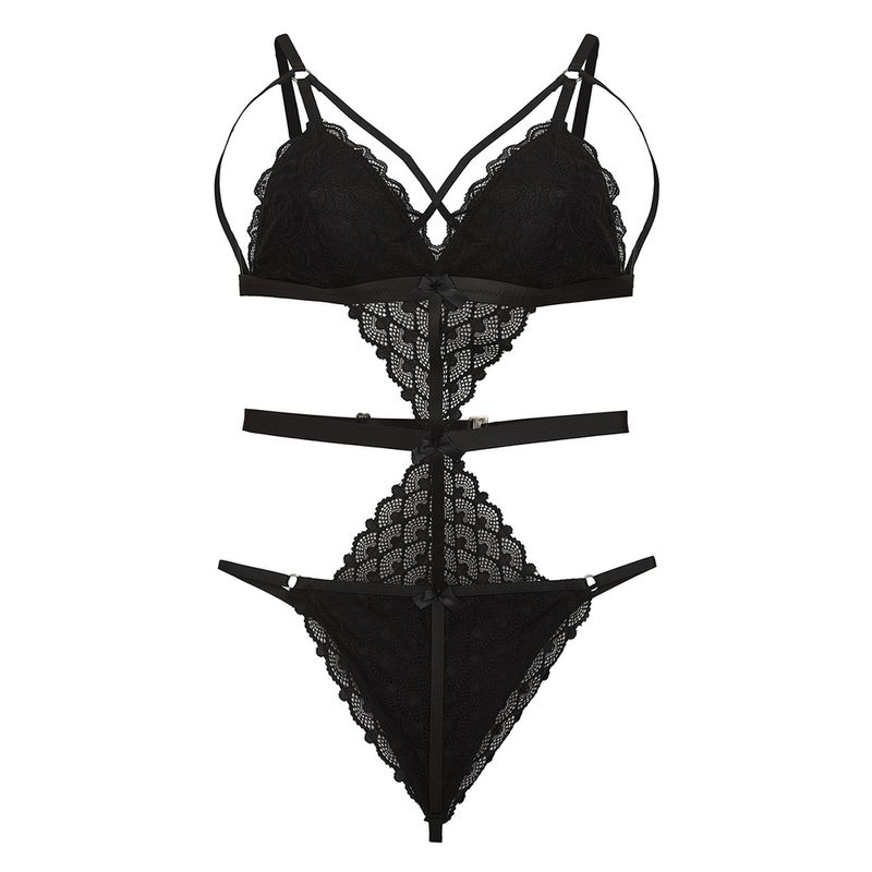 BLACK LENCERIA - Body Arnes negro puntillas regulable