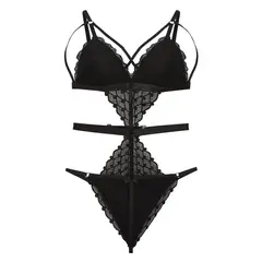 BLACK LENCERIA - Body Arnes negro puntillas regulable