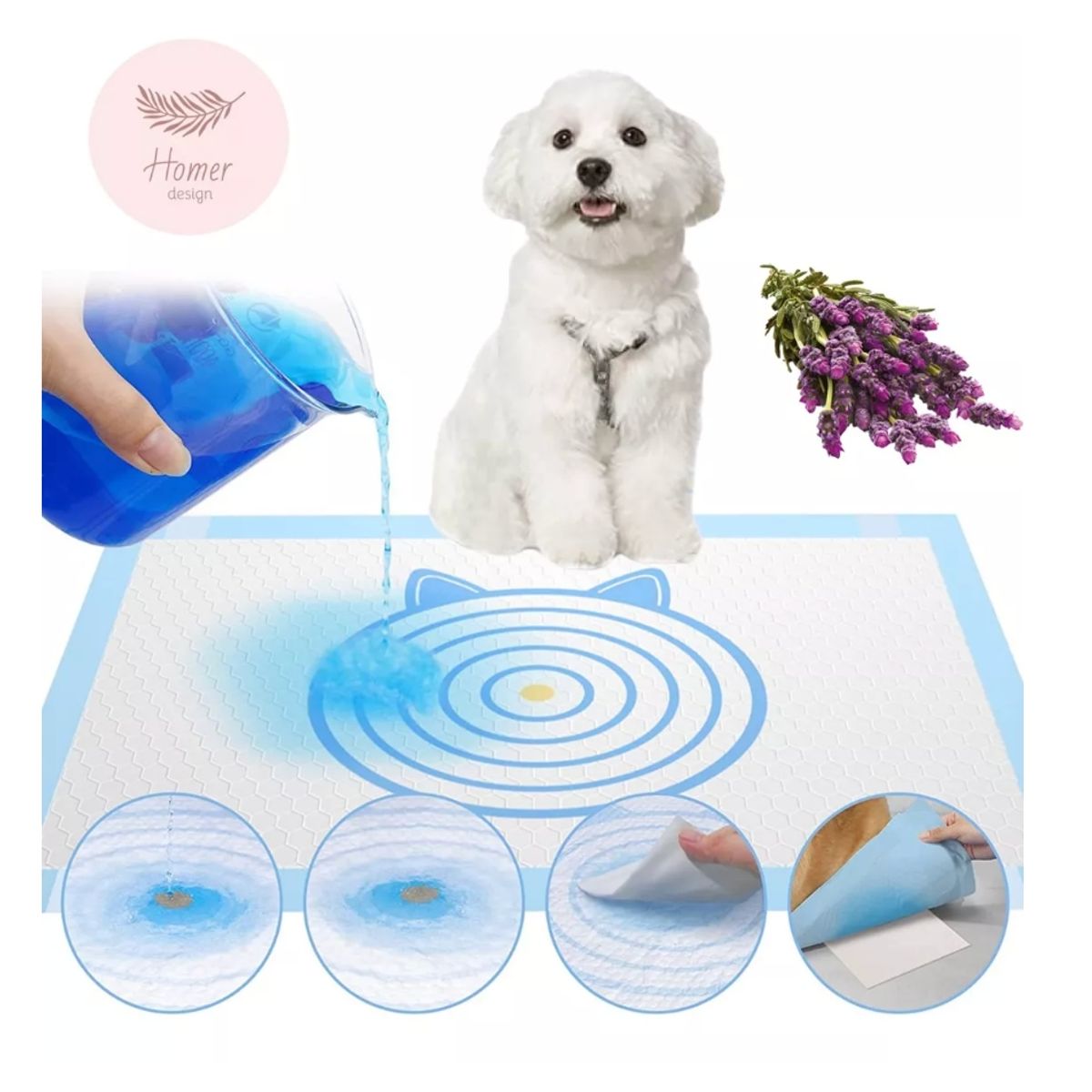 HOMER DESIGN - 100 Pañales 60x60 Sabanillas Perro Mascota  Aroma Y Adhesivo