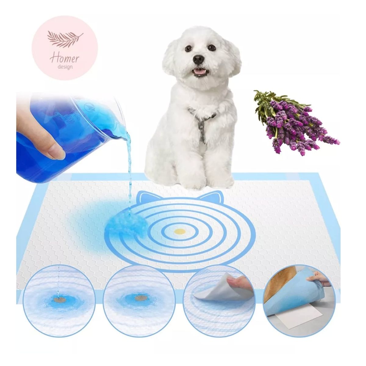 HOMER DESIGN - 100 Pañales 60x60 Sabanillas Perro Mascota  Aroma Y Adhesivo