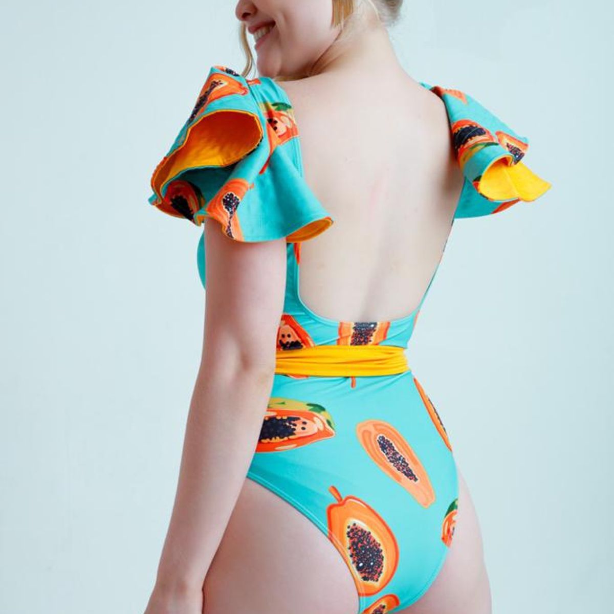 GENERICO - Lusi Swimwear Traje de Baño Mujer Entero de Papaya con mangas vuelitos
