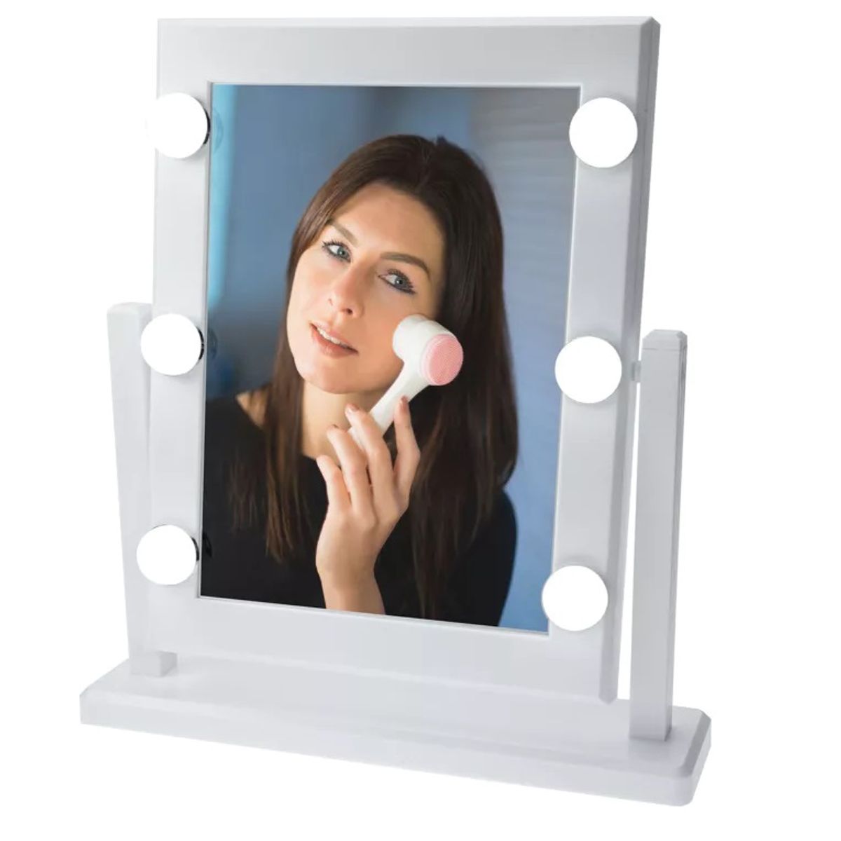 GENERICO - Espejo orientable con 6 luces LED y botón sensor