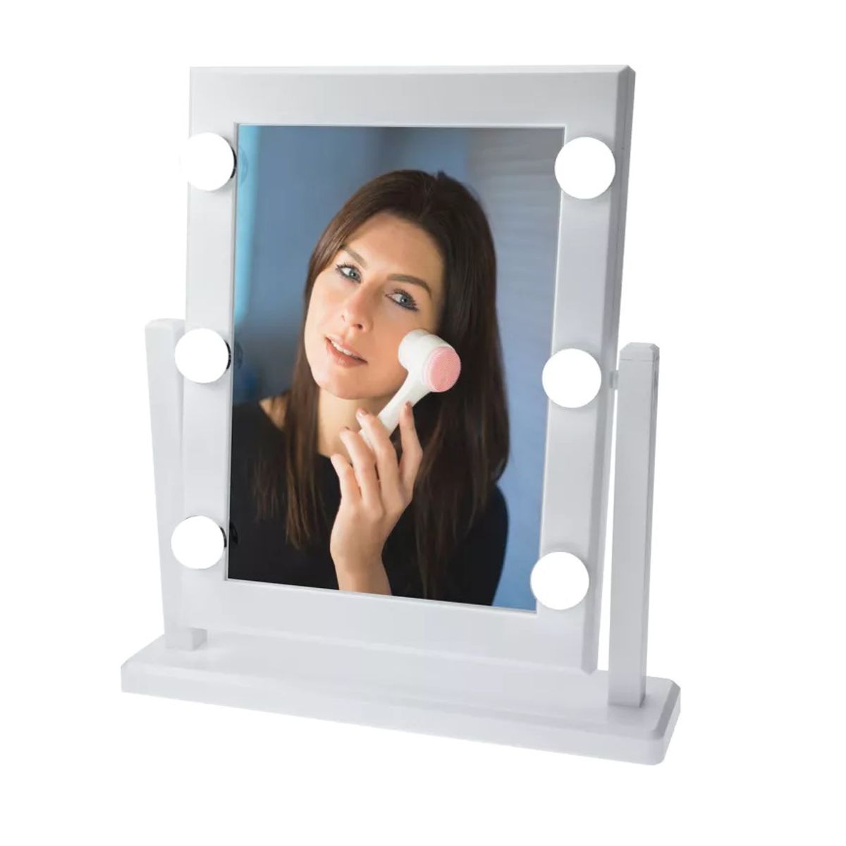 GENERICO - Espejo orientable con 6 luces LED y botón sensor