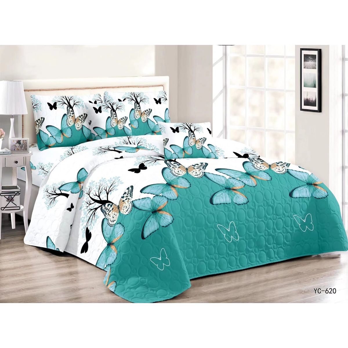 GENERICO - Cobertor de verano tipo Quilt con fundas - KING Mariposa Calipso