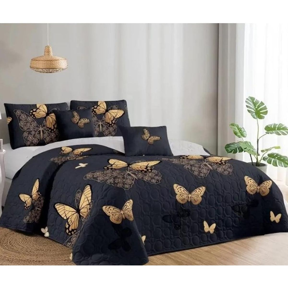 GENERICO - Cobertor de verano tipo Quilt con fundas - KING Mariposa Dorada