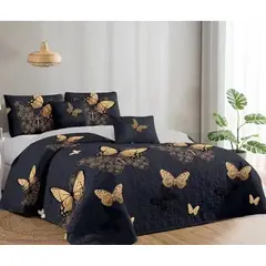 GENERICO - Cobertor de verano tipo Quilt con fundas - KING Mariposa Dorada