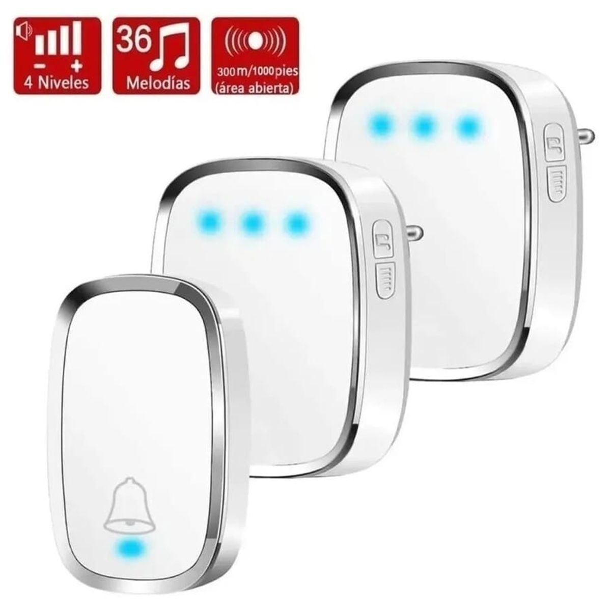 GENERICO - Timbre Inalámbrico Impermeable + 2 Receptores Luz Led