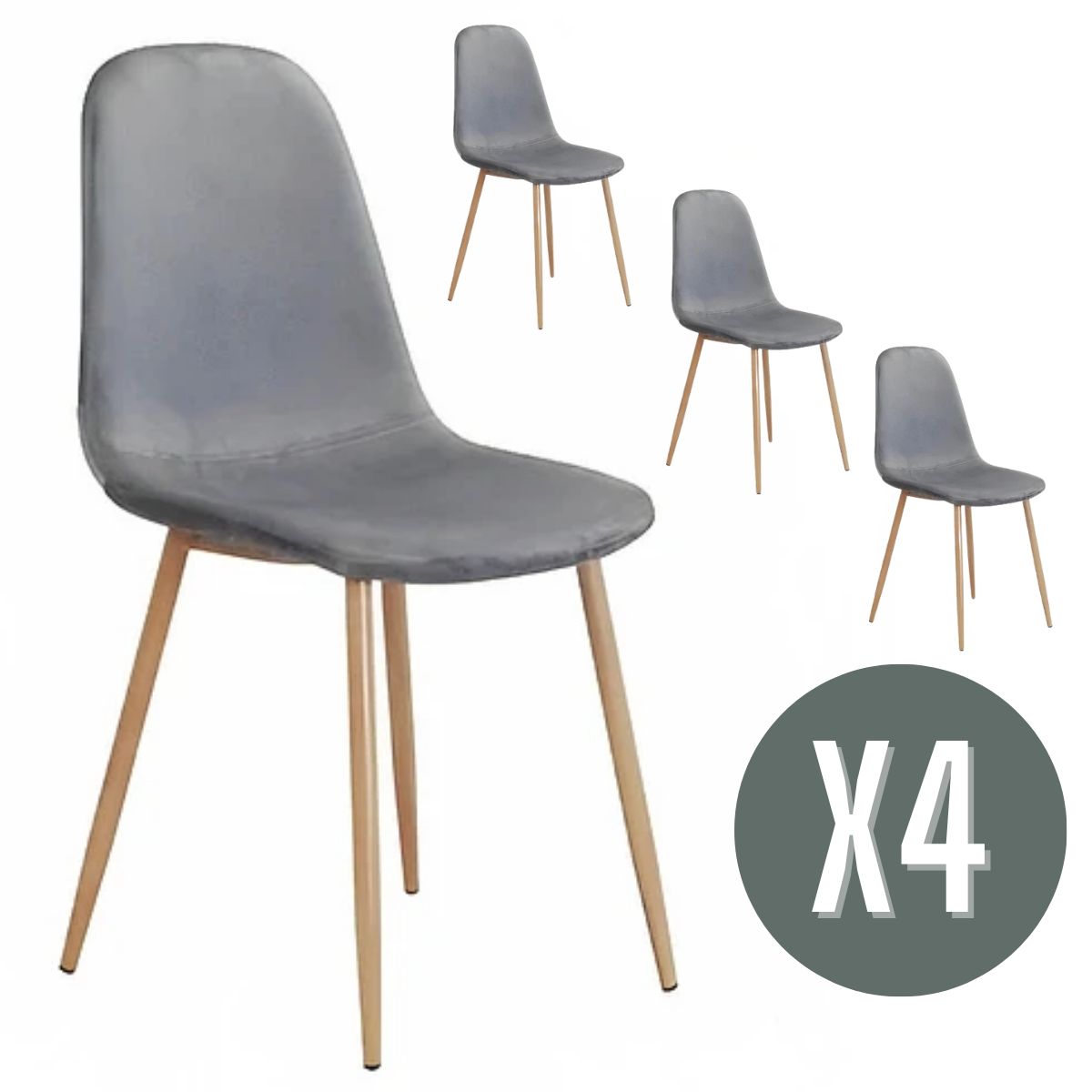 GENERICO - Set 4 Silla de Comedor Gris Felpa