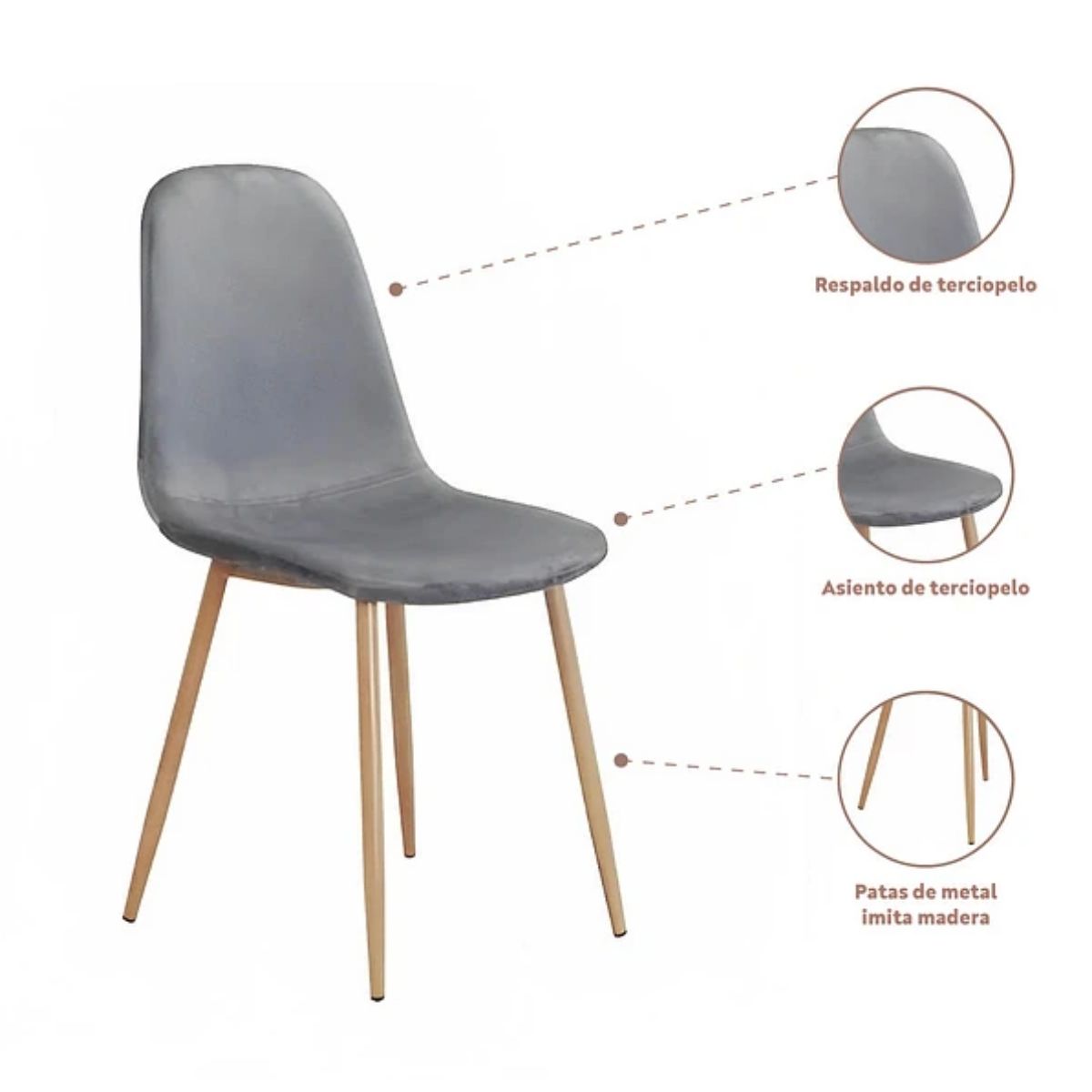 GENERICO - Set 4 Silla de Comedor Gris Felpa