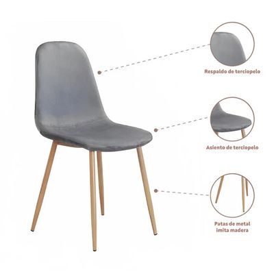 Imagen 2 del producto Set 4 Silla de Comedor Gris Felpa