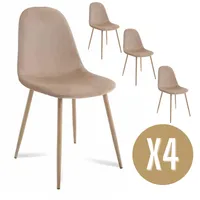 Set 4 Sillas de Comedor Beige Felpa