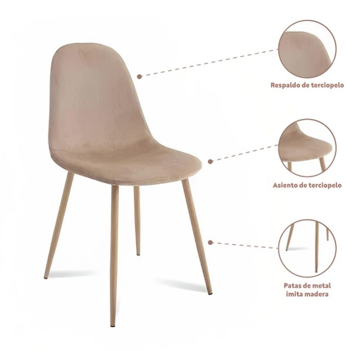 GENERICO - Set 4 Sillas de Comedor Beige Felpa