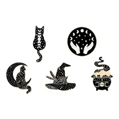 GENERICO - Set Pines Broches Gotico Bruja Gato Negro Proteccion Dark - Negro