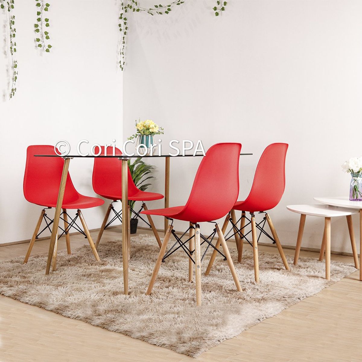 CORI CORI - Juego de Comedor 120x 80 cm + 4 sillas Eames Rojo…