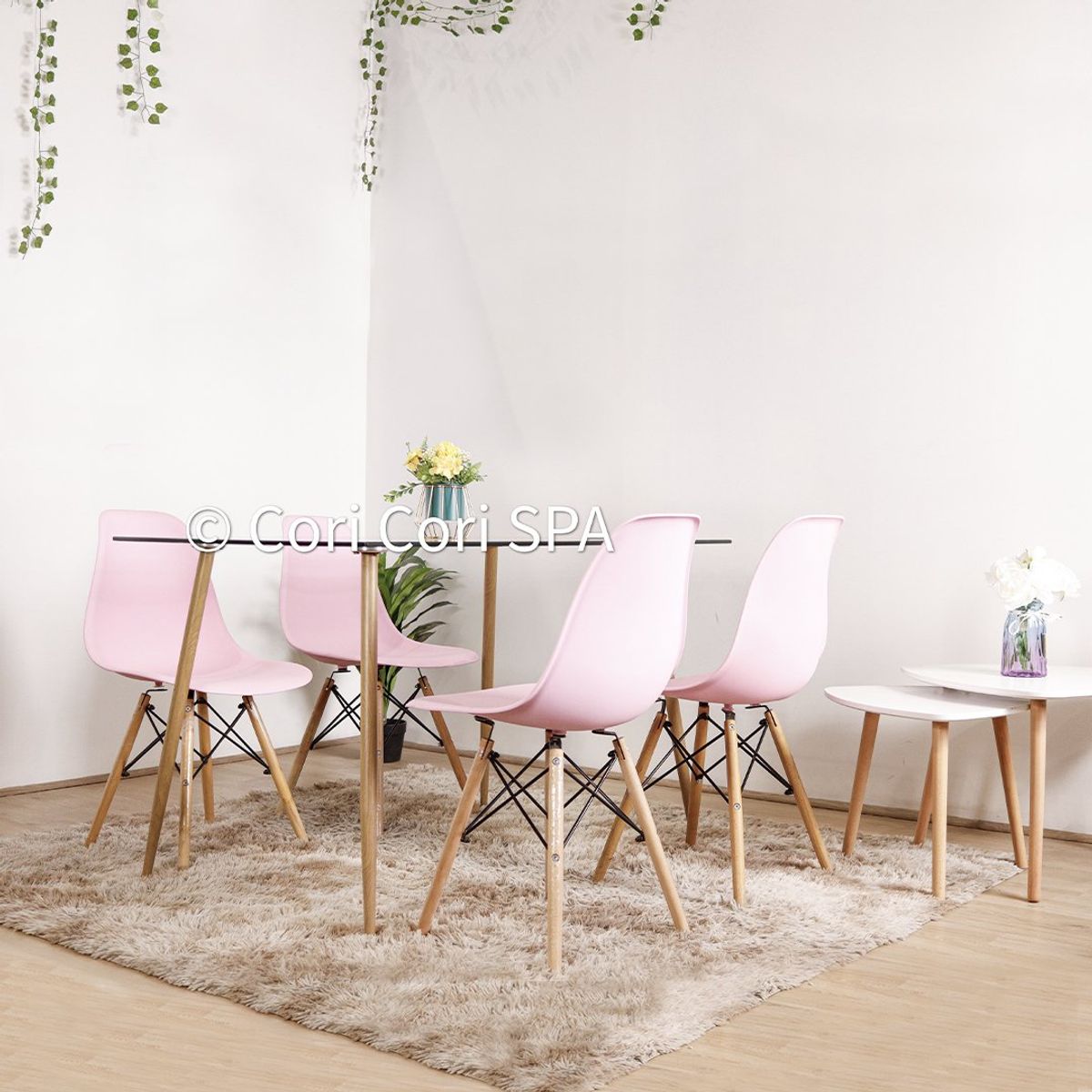 CORI CORI - Juego de Comedor Vidrio 120x 80 cm + 4 Sillas Eames Rosa…