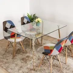 GENERICO - Comedor Vidrio 120 x80 cm + 4 Sillas Patchwork Naranjete
