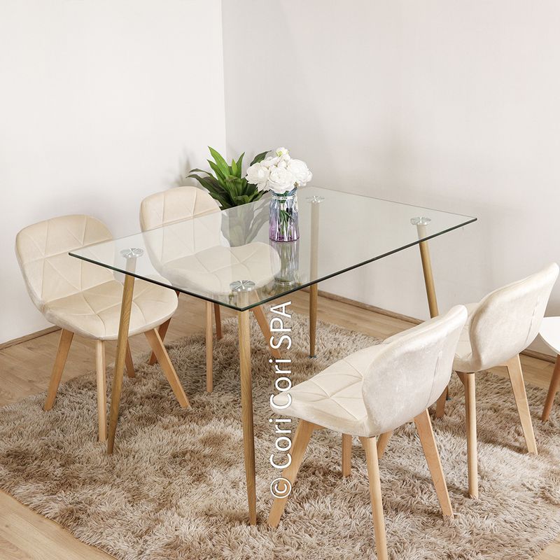 CORI CORI - Juego de Comedor Vidrio 120x 80 cm  + 4 Sillas Mariposa Velvet Dorada
