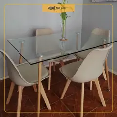 CORI CORI - Juego de Comedor Vidrio 120x 80 cm + 4 Sillas Tulip Beige