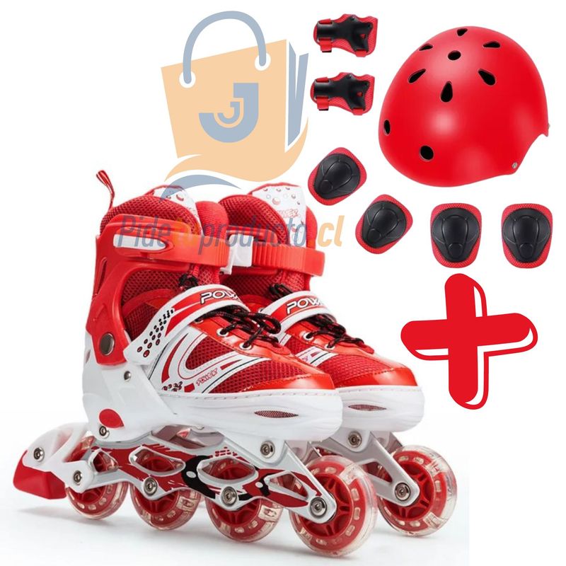 GENERICO - Patines lineales Rojo mas kit de protección talla S 30 AL 33