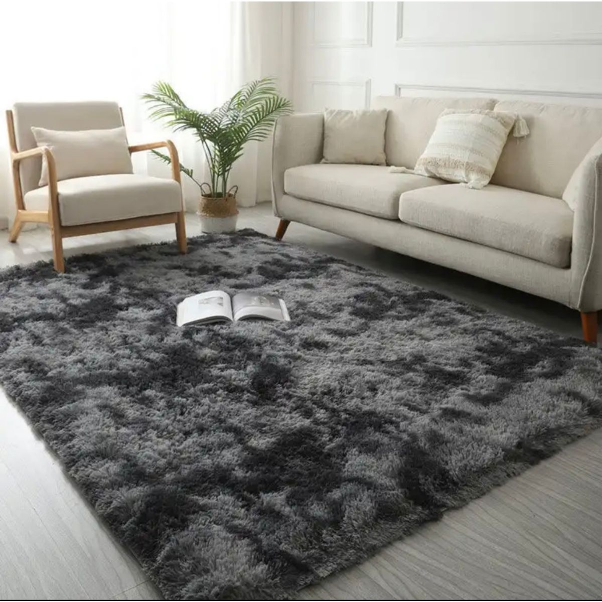 GENERICO - Alfombra Peludas Tipo Shaggy 200Cm X 300Cm Negra Jaspeado