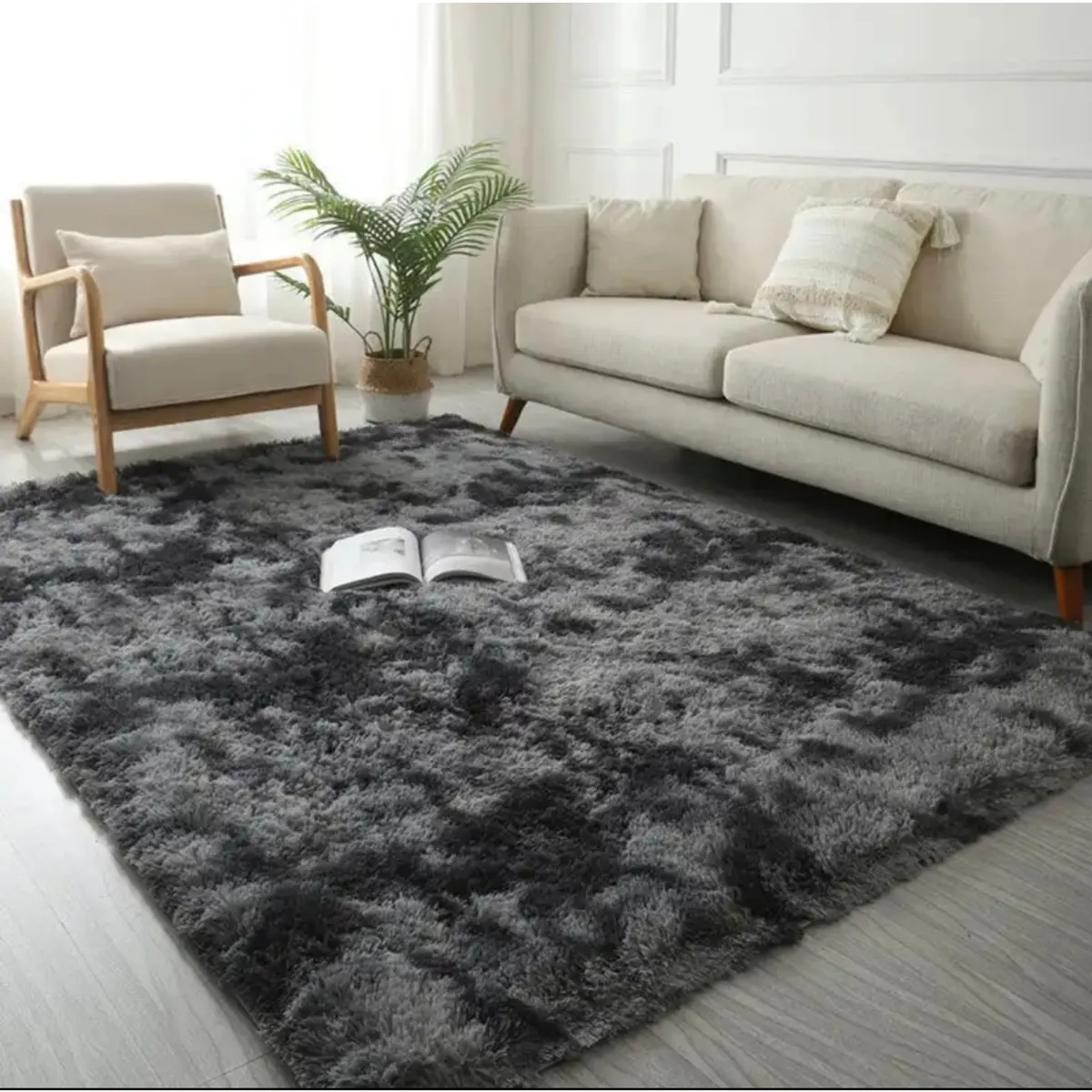 GENERICO - Alfombra Peludas Tipo Shaggy 200Cm X 300Cm Negra Jaspeado