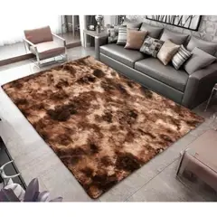 GENERICO - Alfombra Peludas Tipo Shaggy 180Cm X 200Cm Cafe Con Blanco