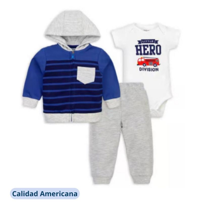 TEDMIMAK - Conjunto Bebe Niño Pack 3 Piezas Poleron Pantalón Body Tedmimak Hero