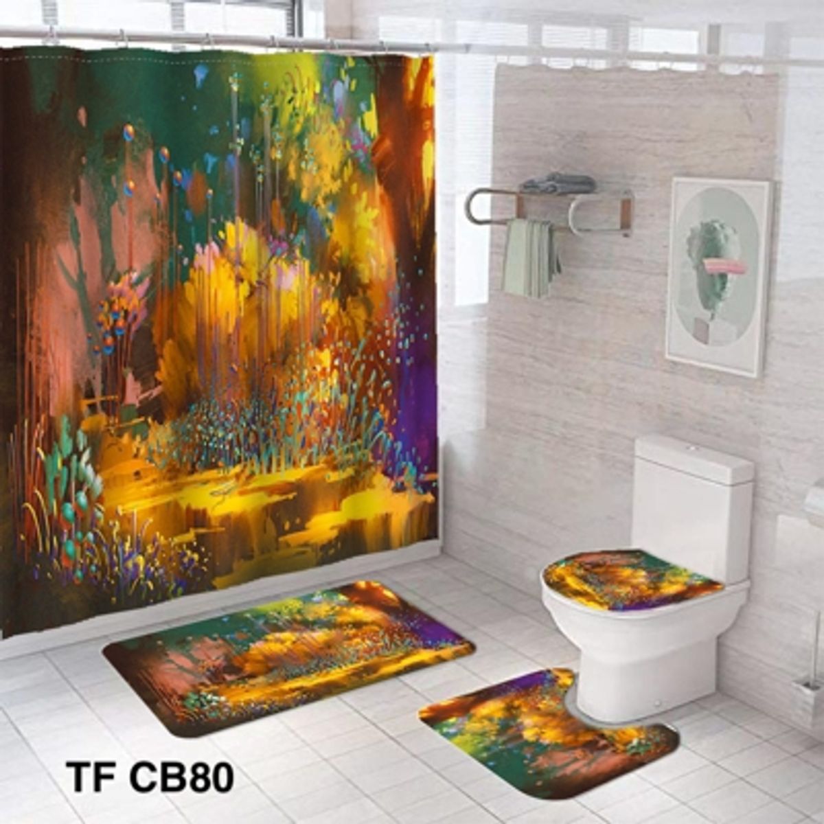 GENERICO - Juego De Baños Alfombras + Cortinas