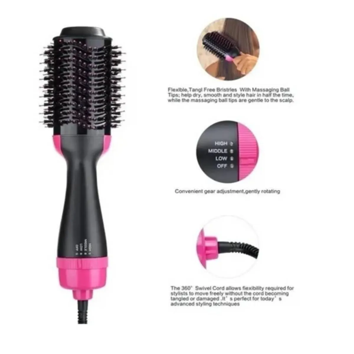 GENERICO - Cepillo Peine Secador Pelo Alisador  3 En 1.