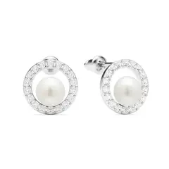 BLOOM CRYSTAL - Aros Halo con perlas de agua dulce y cristales de Swarovski en plata