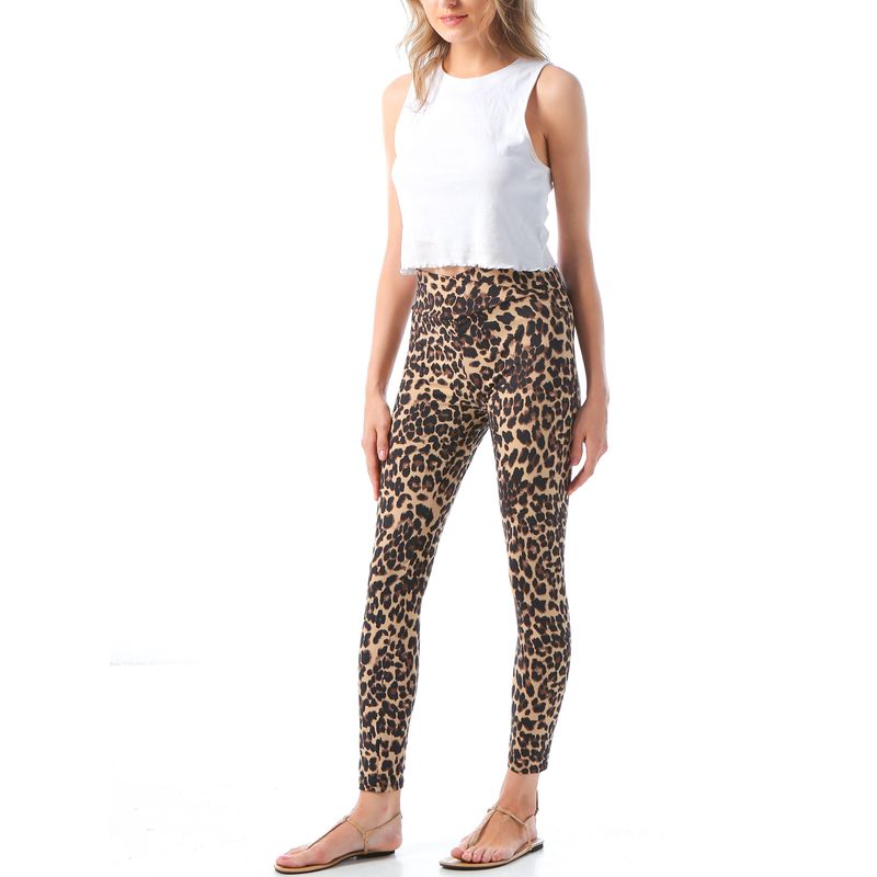 MOSS ROSE - Leggings largos con estampado de leopardo para mujer caqui