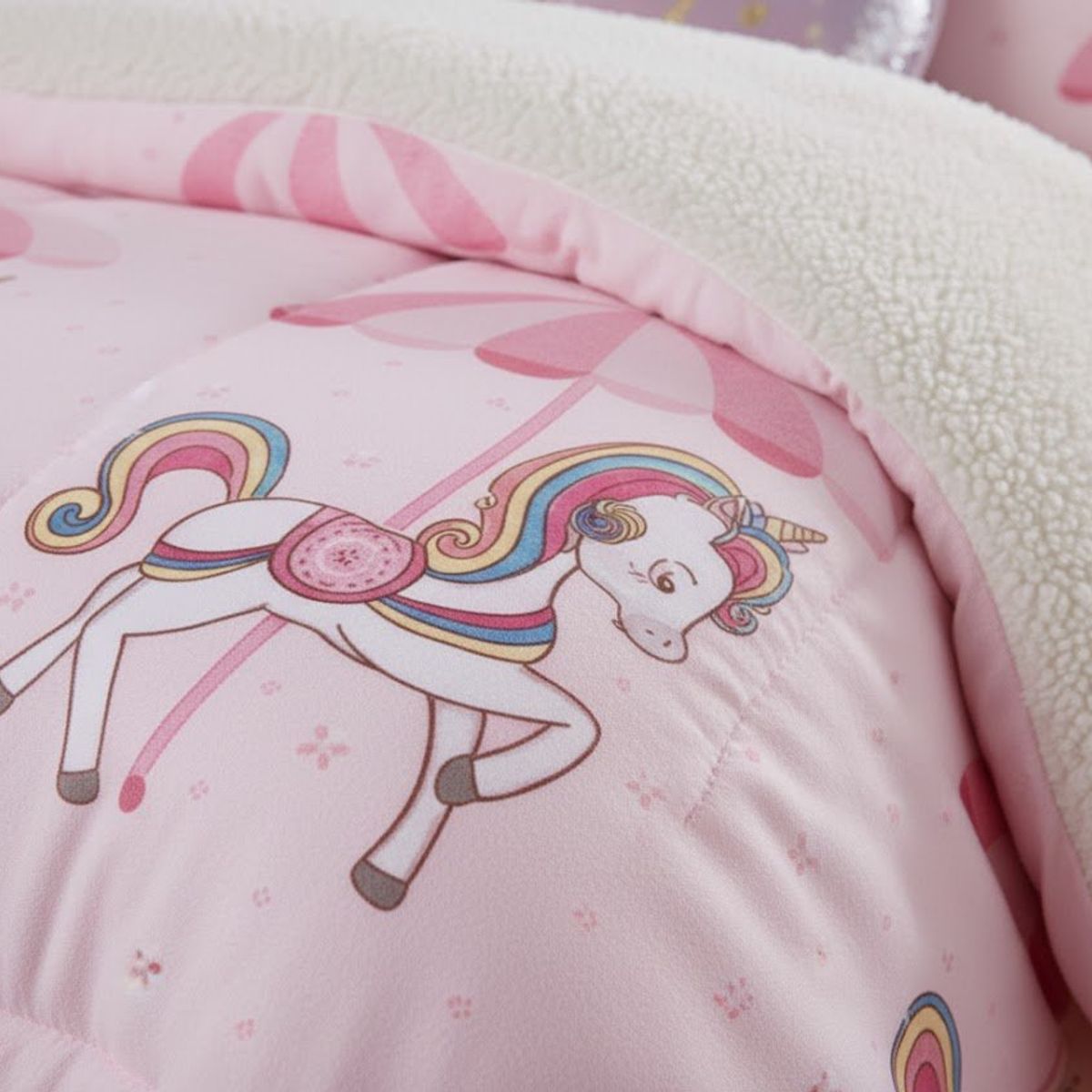 DIANA - COBERTOR 1.5 PLZA UNICORNIO MULTICOLOR  PLUSH  CON CHIPORRO QUITA FRIO