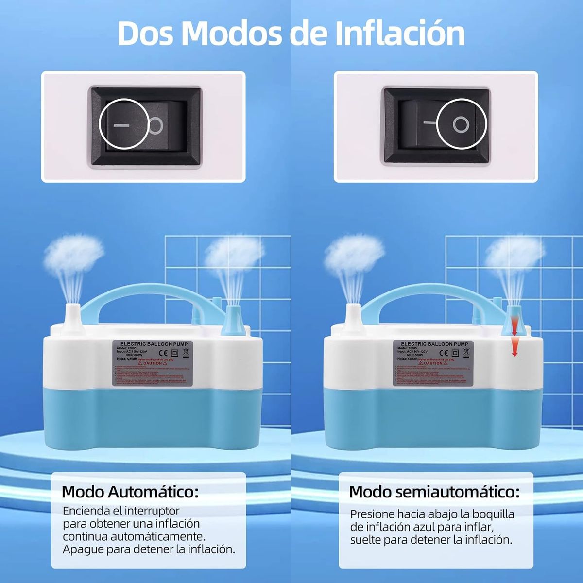 CRUSEC - Inflador Globos Electrico Con 2 Inyectores Para Fiestas 600W