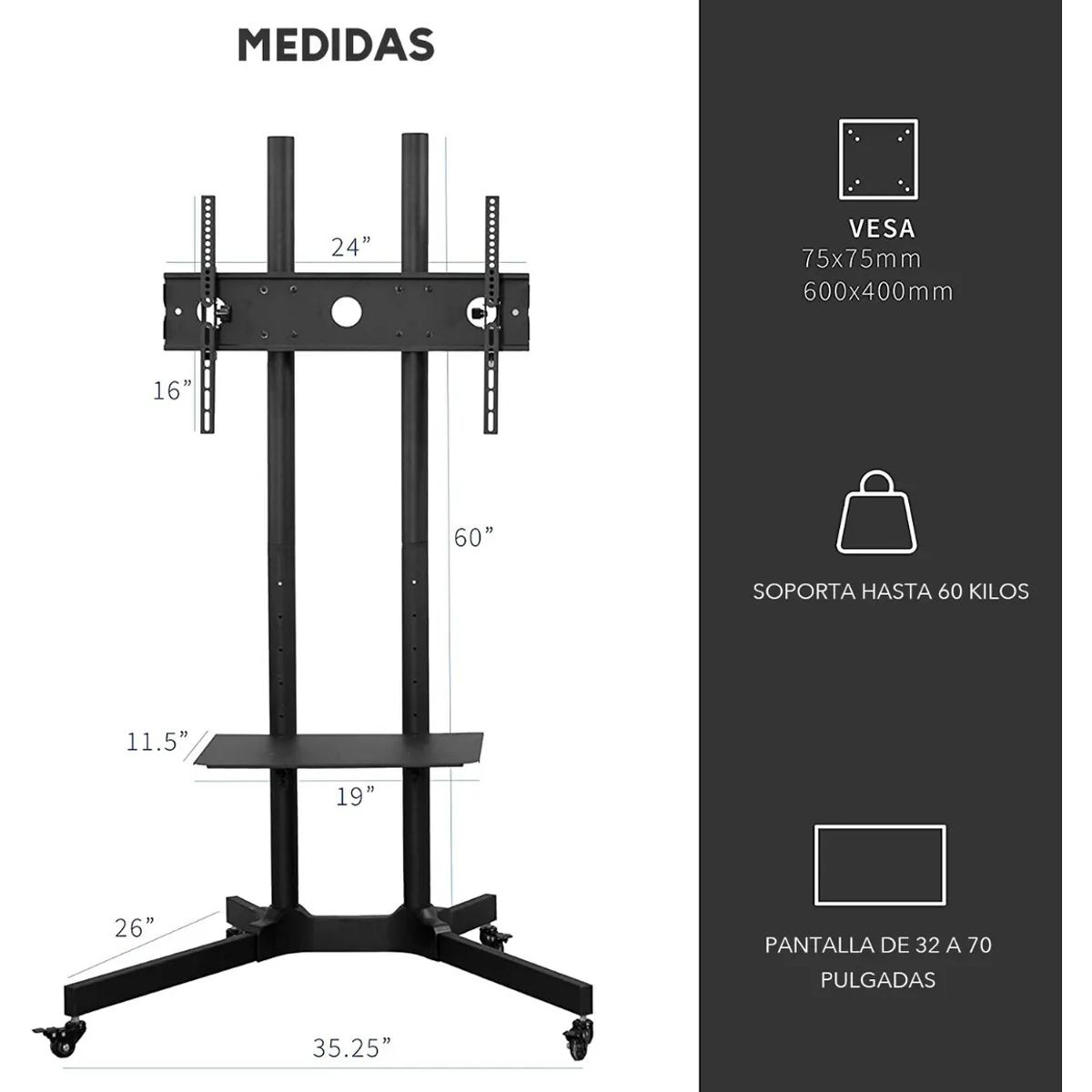 GENERICO - Soporte De Tv Con Ruedas 32 A 70 pulgadas