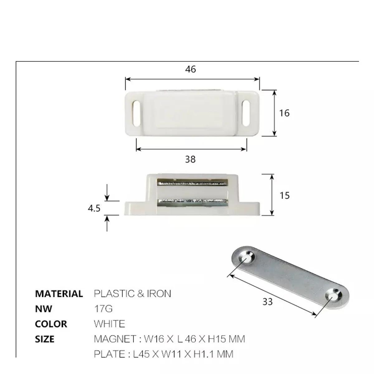 GENERICO - Reten Magnético Cierre Pestillo Puerta Mueble 10un Blanco.