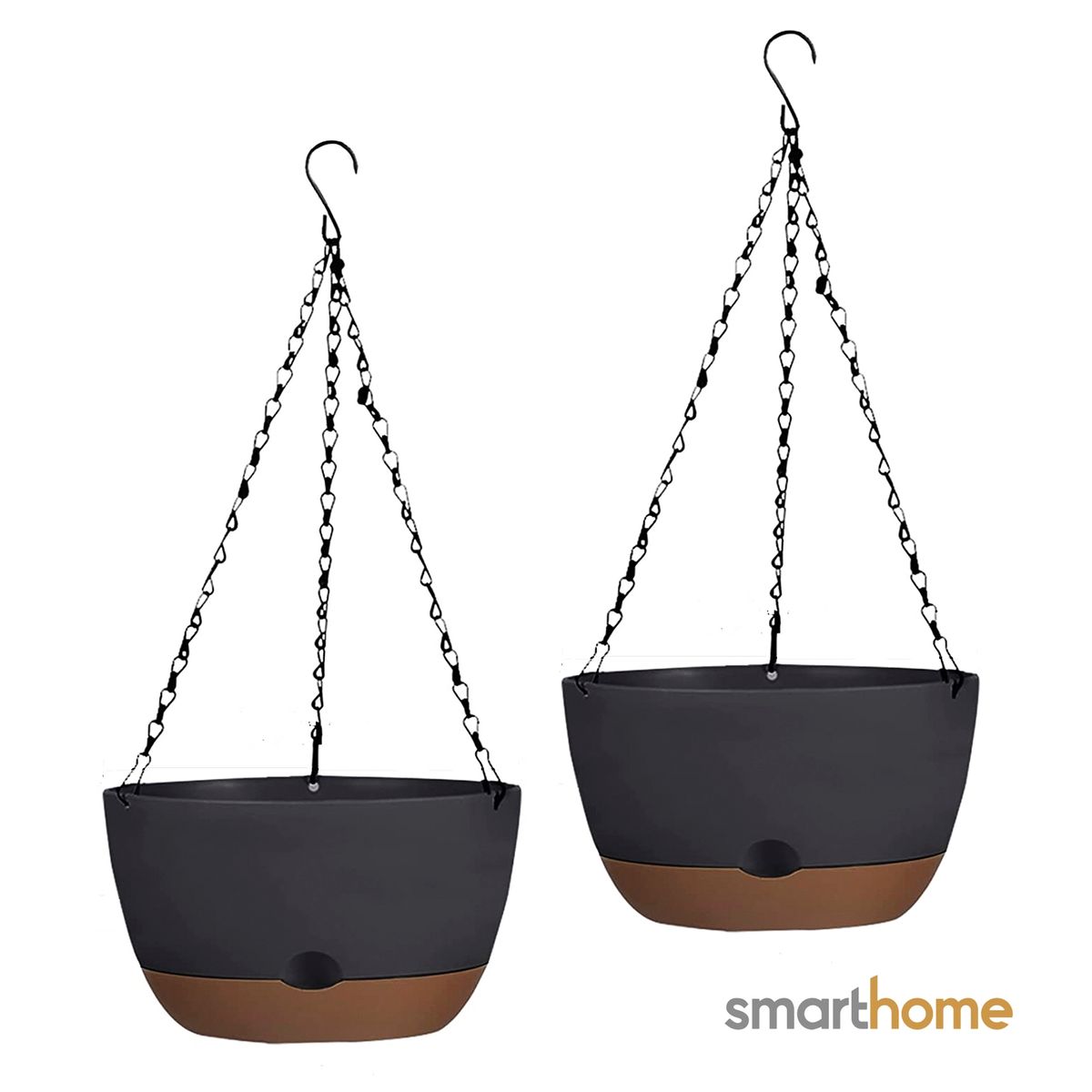 GENERICO - Kit 2 Macetero Colgante con Bandeja Extraíble y Drenaje L Negra